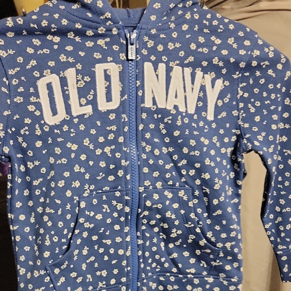 Old Navy Blue Kids Hoodie with White Floral Pattern